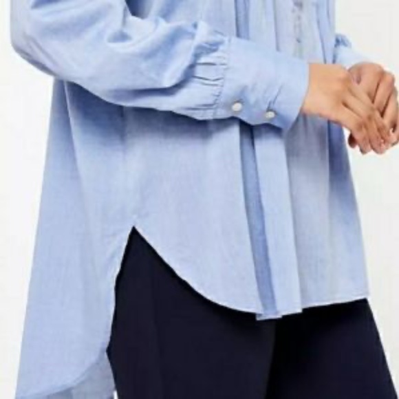 NWT LOFT Blue Flowy Lightweight Split-neck Pin-tuck Pleated Tunic Top - Picture 3 of 12